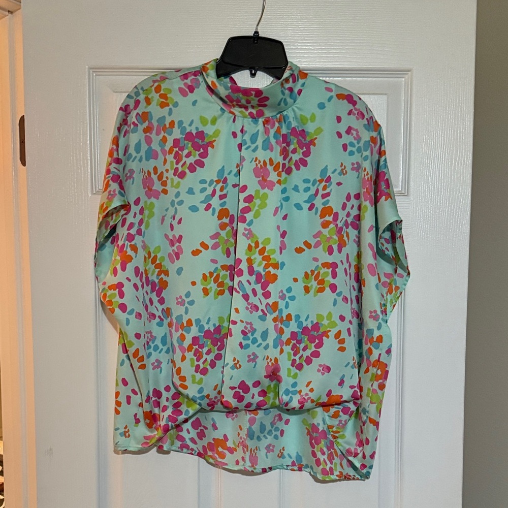 Adrienne Mint and Multicolor Floral Top